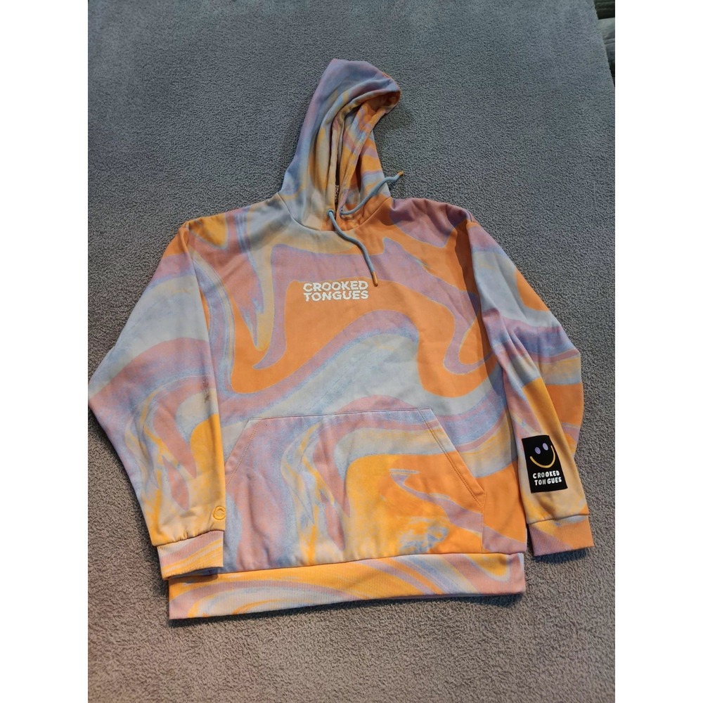 Crooked Tongues Marble Swirl Hoodie XL‎ Orange Blue Pullover Fleece Streetwear